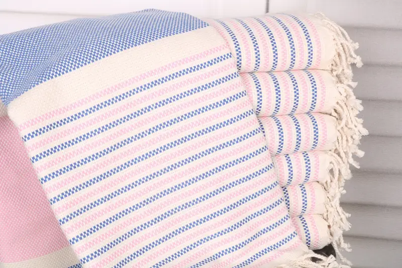 Best Friend Gift Pink-Sax Blue Cotton Towel, Geometric, 40x71 Inches