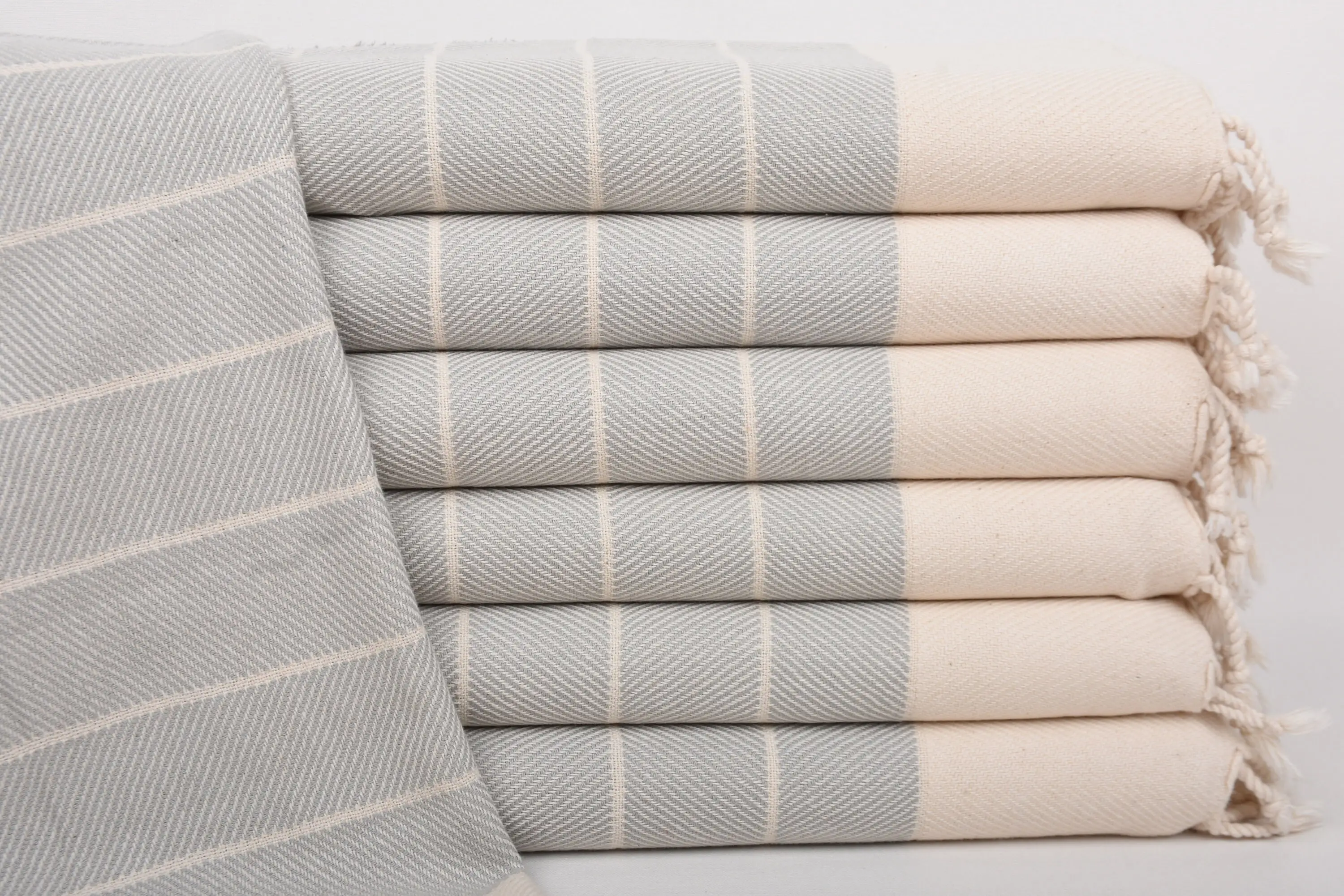 Wedding Favor Hand Towel Gray Stripes Organic Cotton, 36x16 Inches - 1
