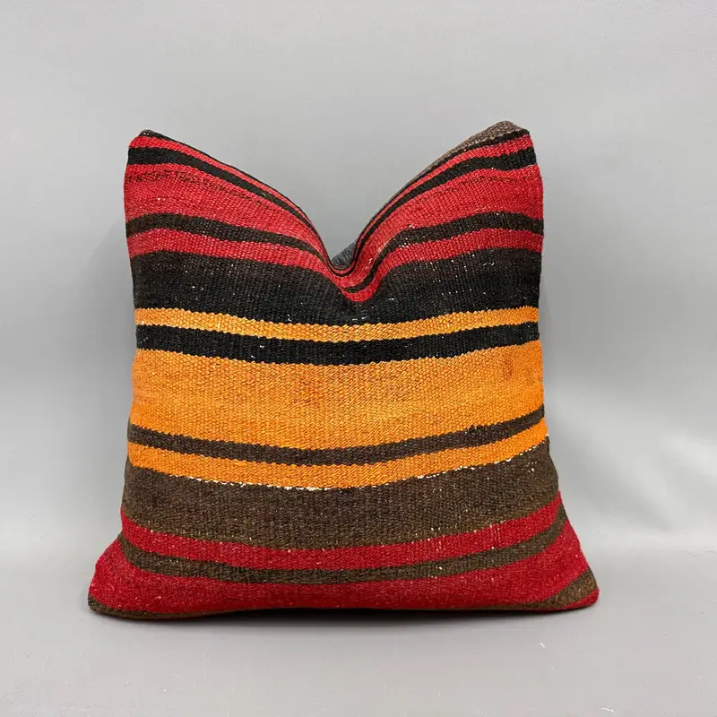 Pillow Case, Boho Pillow, Antique Pillows, Sustainable Pillow Cover, 18x18 Red Cushion, Square Throw Pillow Sham, Pillow for Sofa - 1