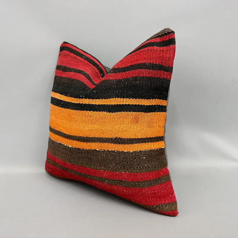 Pillow Case, Boho Pillow, Antique Pillows, Sustainable Pillow Cover, 18x18 Red Cushion, Square Throw Pillow Sham, Pillow for Sofa - 3