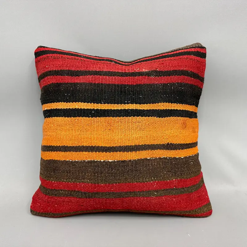 Pillow Case, Boho Pillow, Antique Pillows, Sustainable Pillow Cover, 18x18 Red Cushion, Square Throw Pillow Sham, Pillow for Sofa - 4