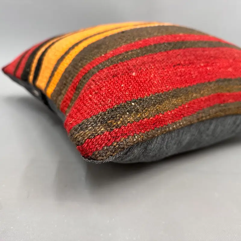 Pillow Case, Boho Pillow, Antique Pillows, Sustainable Pillow Cover, 18x18 Red Cushion, Square Throw Pillow Sham, Pillow for Sofa - 6