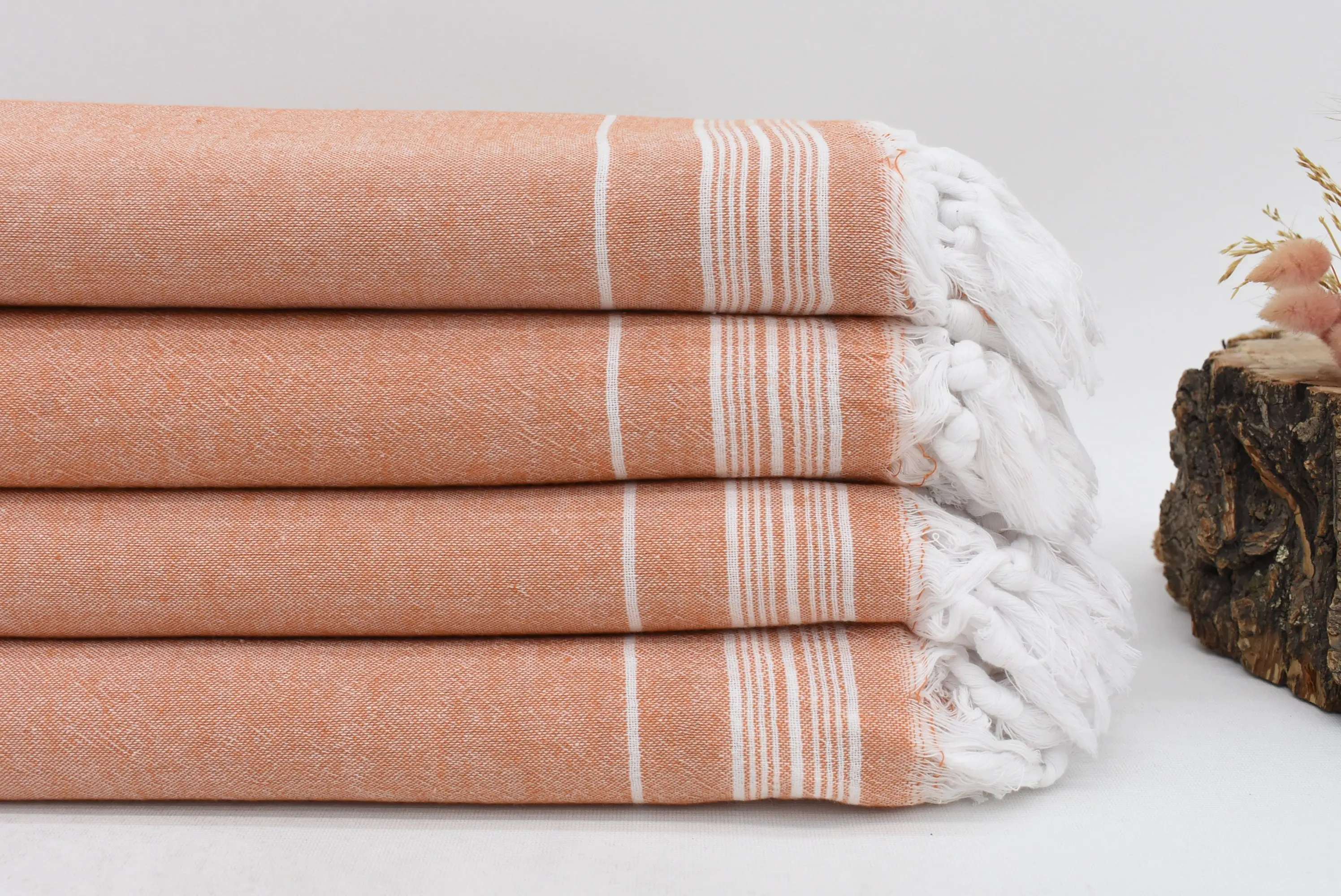 91x56 Inch Brick Striped Blanket, Turkish Bedspread, Red & White - 1