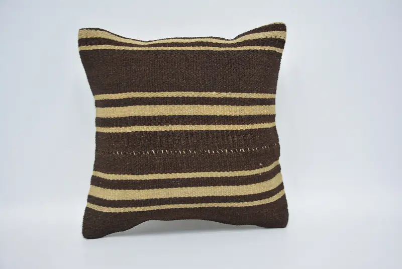 Pillow for Sofa, 14x14 Brown Pillow Cover, Pillow Cover, Turkish Kilim Pillow, Antique Pillows, Pattern Throw Cushion Cover - 1