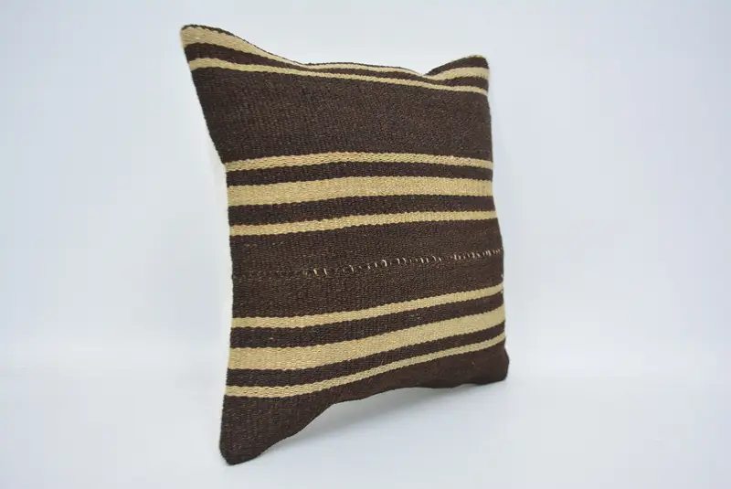 Pillow for Sofa, 14x14 Brown Pillow Cover, Pillow Cover, Turkish Kilim Pillow, Antique Pillows, Pattern Throw Cushion Cover - 3