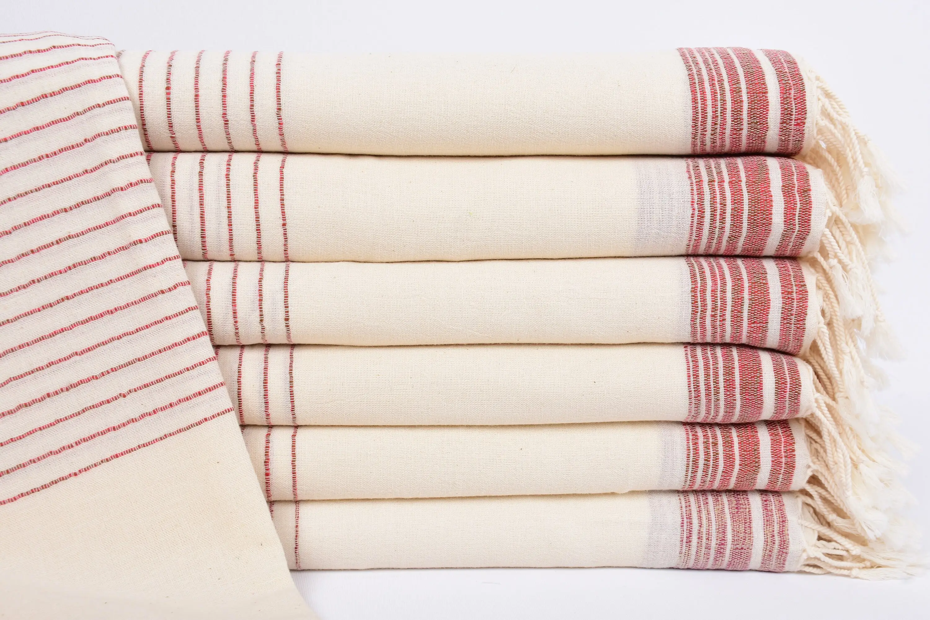Organic Beach Towel, Red-Brown Peshtemal, Striped, 36x67 Inches - 1