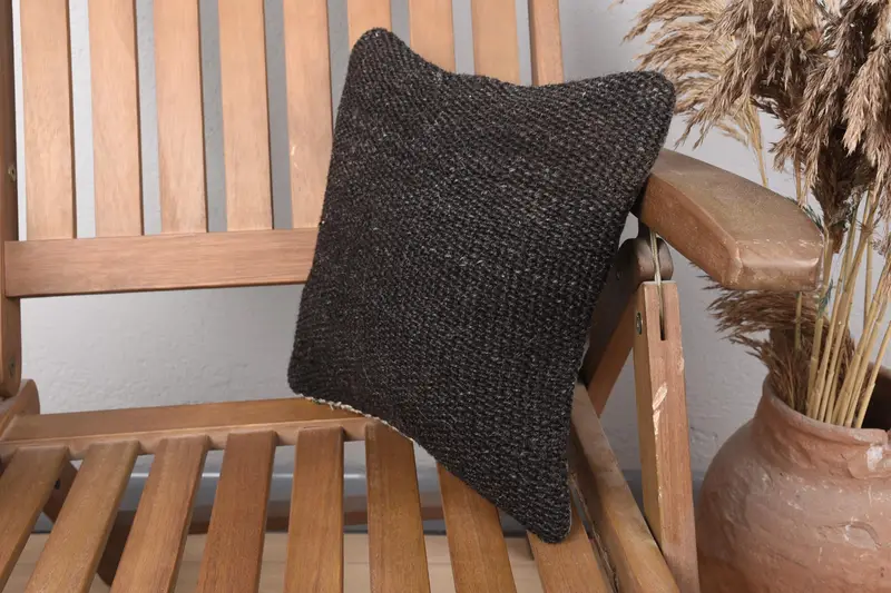 Boho Pillow Sham Cover, Wool Kilim Pillow Pillow Cover, Turkish Pillow, Pillow Sham, 12x12 Brown Cushion Cover, Home Decor Pillow, Accent Pillow - 3
