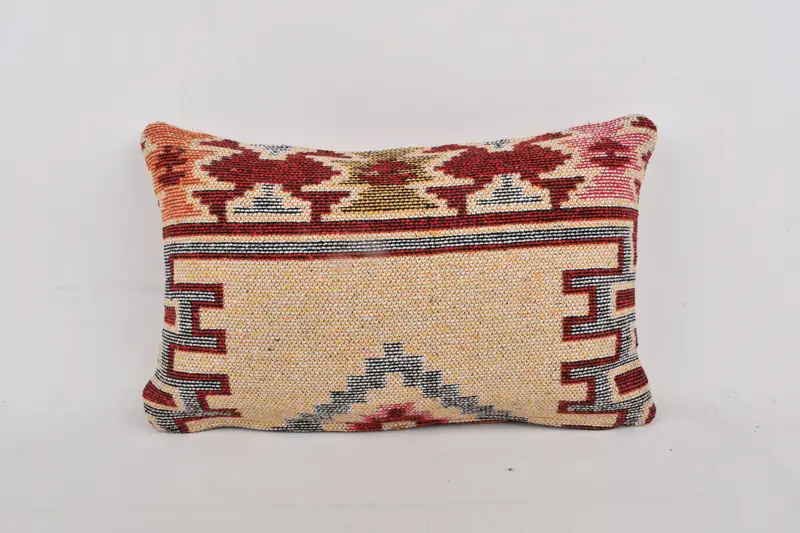 Pillow, Ethnical Kilim Rug Pillow, Muted Pillow, 12x20 Yellow Cushion Case, Handmade Kilim Cushion, Pillow for Sofa, Boho Throw Cushion Case - 1
