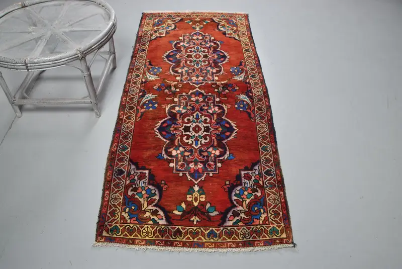 Alfombra de acento vintage de 2,9x6,6 pies, alfombra turca, alfombra con bordes rojos Oushak - 1