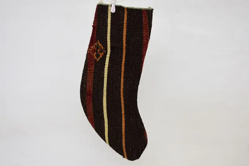 Kahverengi ve Kırmızı Noel Süsleri Çorabı, 15.7 İnç Tatil Çorabı