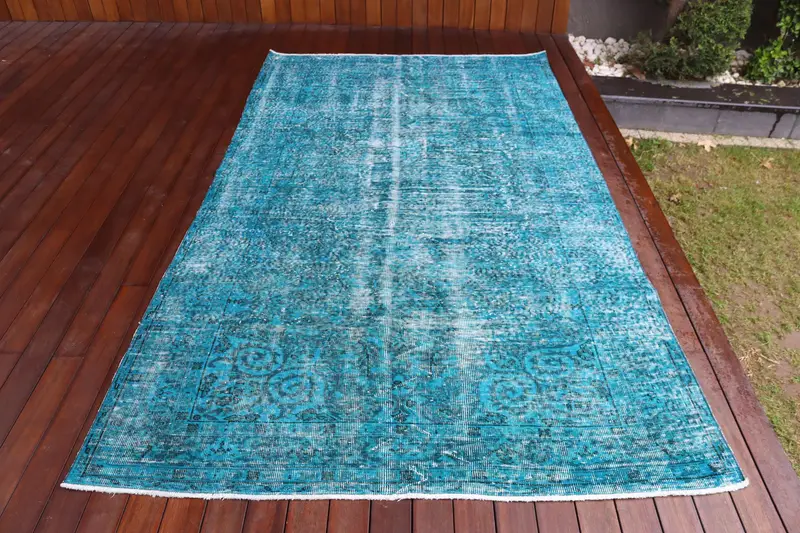 Türk Halısı, Büyük 5.2x8.8 ft Halı, Oushak Mavi Patchwork Halı - 1