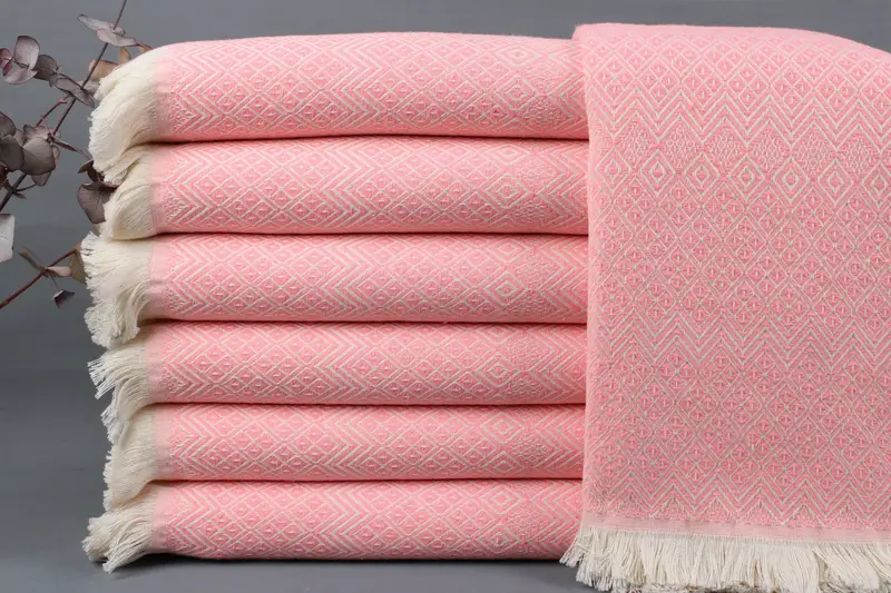 Bright Pink Diamond Turkish Beach Towel Organic Cotton, 40x71 Inches