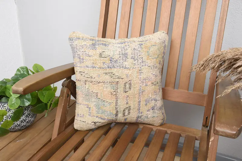 Vintage Small Square Pillow Cover, Gift 14x14 inch Orange Gift for Mom Wool Cushion - 1