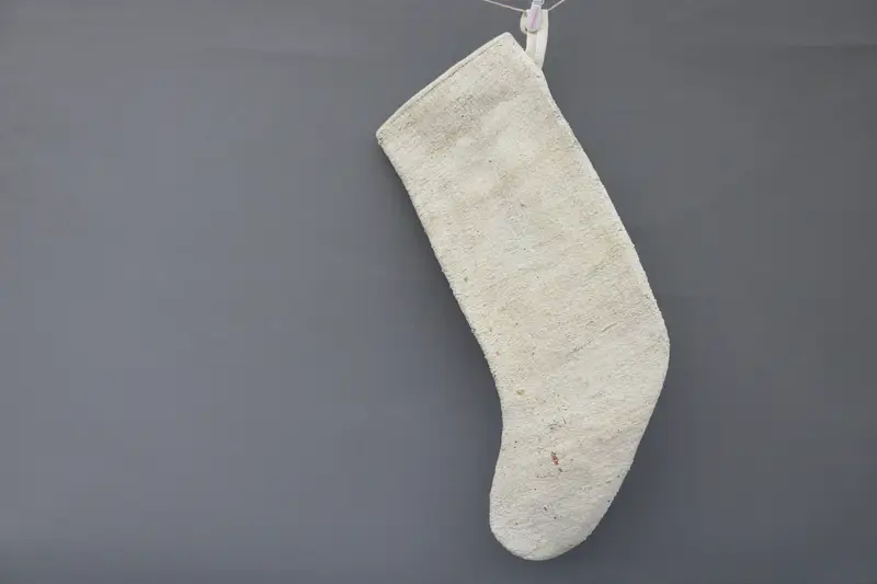 Süslü Bej Noel Çorabı, 9 İnç Geniş Tatil Çorabı