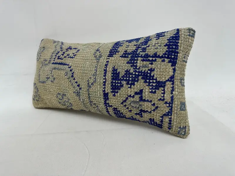 Vintage Pillow, Decorative Pillow Cover, Cushion, Pillow for Couch, Kilim Pillow, 10x20 Blue Cushion Case, Aztec Pillow Sham, Pillow for Sofa - 3