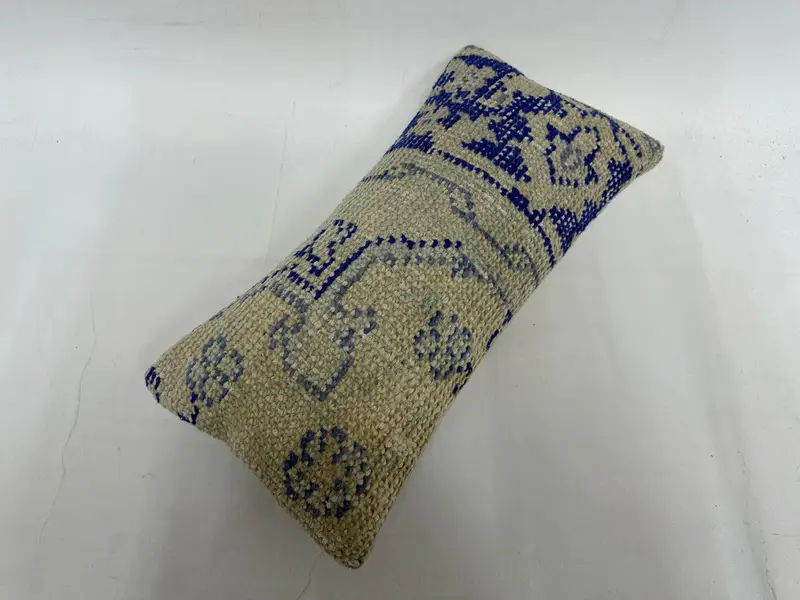 Vintage Pillow, Decorative Pillow Cover, Cushion, Pillow for Couch, Kilim Pillow, 10x20 Blue Cushion Case, Aztec Pillow Sham, Pillow for Sofa - 5