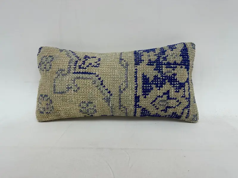 Vintage Pillow, Decorative Pillow Cover, Cushion, Pillow for Couch, Kilim Pillow, 10x20 Blue Cushion Case, Aztec Pillow Sham, Pillow for Sofa - 1