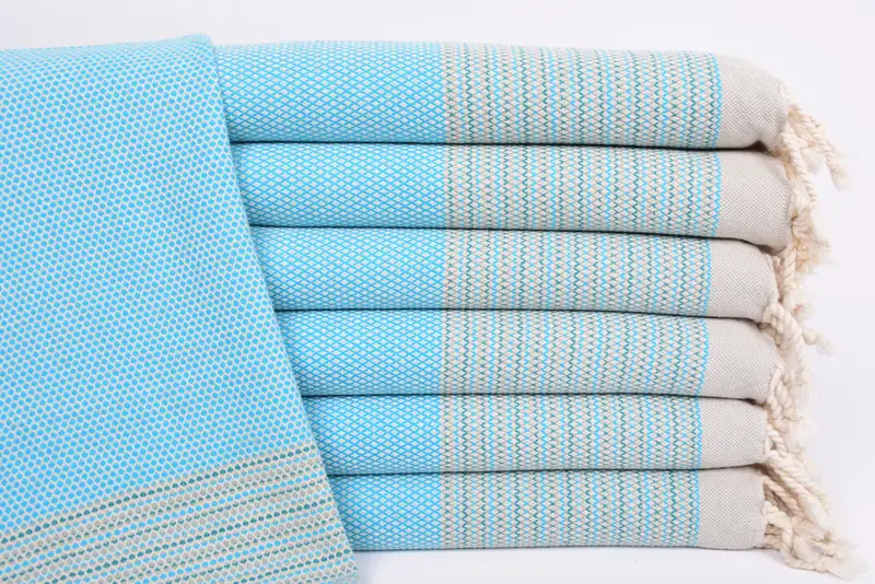 Kitchen Towel Organic Cotton Blue Turquoise-Striped, 36x20 Inches