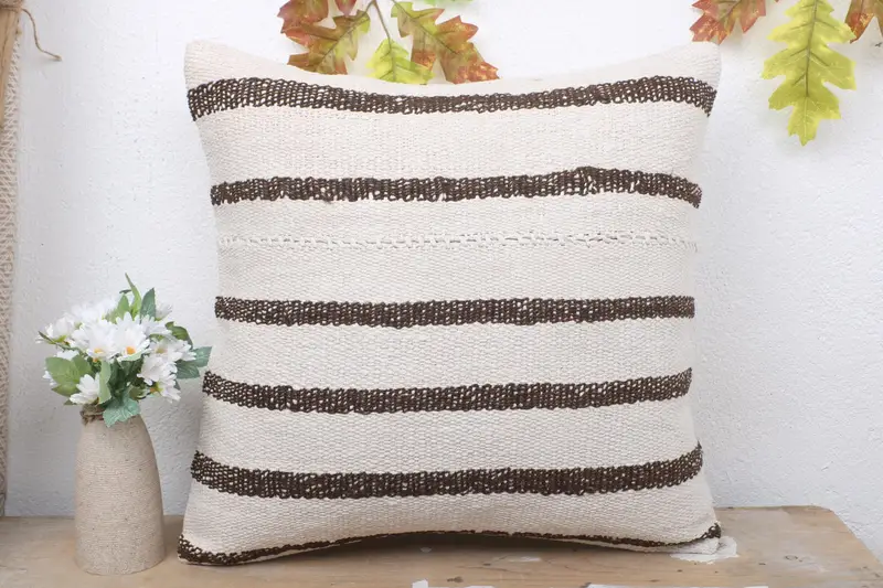 Vintage Pillow, Handmade Kilim Cushion, Muted Pillow Case, 18x18 Beige Cushion Case, Pillow Cover, Turkish Kilim Pillow - 2