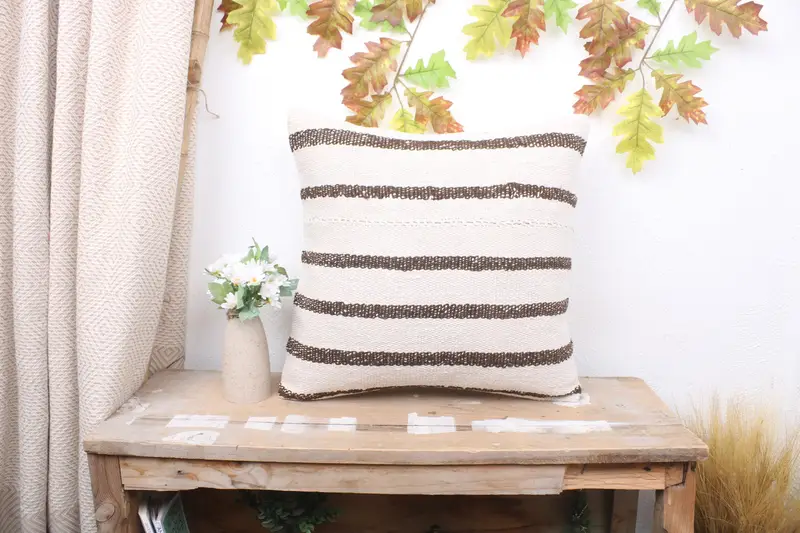 Vintage Pillow, Handmade Kilim Cushion, Muted Pillow Case, 18x18 Beige Cushion Case, Pillow Cover, Turkish Kilim Pillow - 1