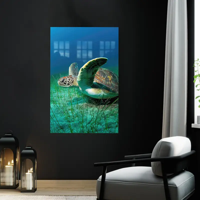 Modern Tropikal Kaplumbağa Baskılı Cam - Trendy Deniz Severlerin Lokumu