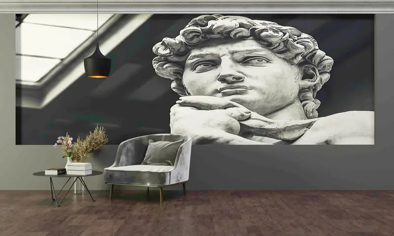 Statue Of David Wall Decals, Man Statue Wall Decor, Wall Mural Wallpaper, David Wall Print, Modern Paper Craft, Stylish 3D Wallpaper, - 3