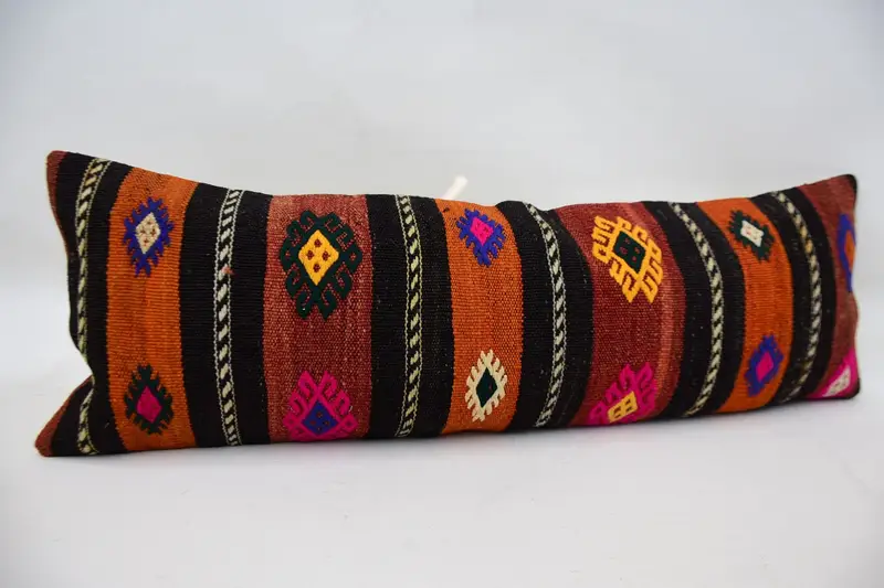 Nomadic Pillow Cover, Floor Cushion Cover, Gift Pillow, Kilim Pillow, Retro Throw Pillow Sham, Kilim Cushion Sham, 12x36 Orange Pillow, Cushion - 3