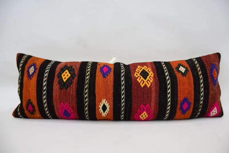 Nomadic Pillow Cover, Floor Cushion Cover, Gift Pillow, Kilim Pillow, Retro Throw Pillow Sham, Kilim Cushion Sham, 12x36 Orange Pillow, Cushion - 4