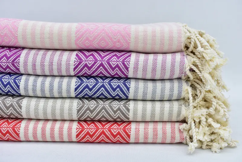 Monogrammed Navy Diamond Turkish Bath Towel, Organic Cotton, 67x40 Inches