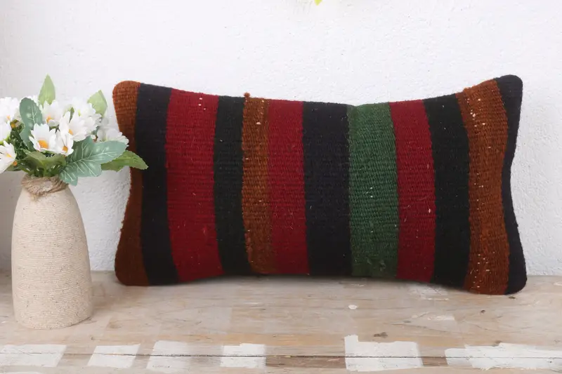 Vintage Pillow, Turkish Rugs Pillow, Car Pillow Cover, Boho Pillow Sham Cover, Pillow Case, 8x16 Red Cushion Case, Vintage Kilim Throw Pillow - 2
