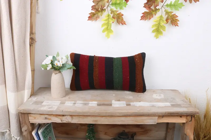Vintage Pillow, Turkish Rugs Pillow, Car Pillow Cover, Boho Pillow Sham Cover, Pillow Case, 8x16 Red Cushion Case, Vintage Kilim Throw Pillow - 1