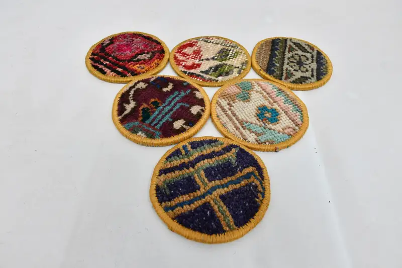 Bohemian Round Coasters, Blue and Red Unique Coasters