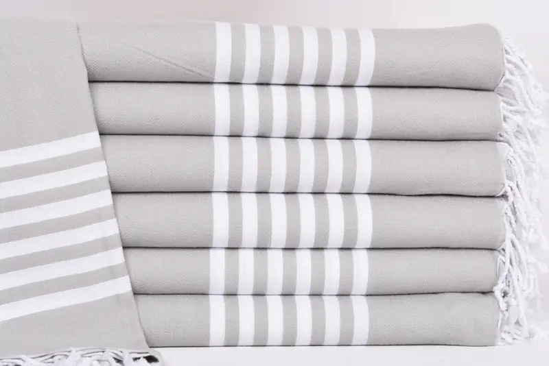 Beach Towel Personalized Turkish Organic Cotton Gray Striped, 70x40 Inches