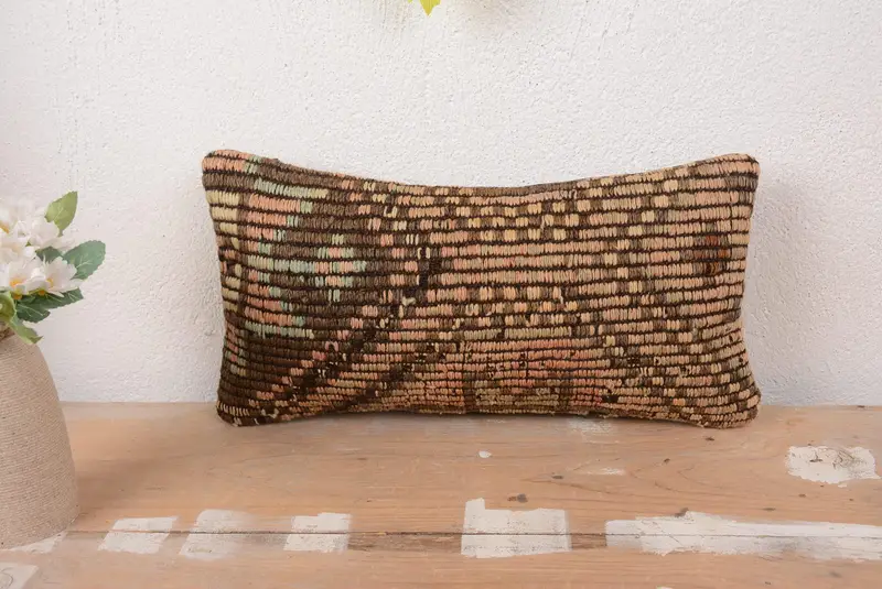 Orange Southwestern Embroidered Pillow, Vintage 8x16 Throw Pillow