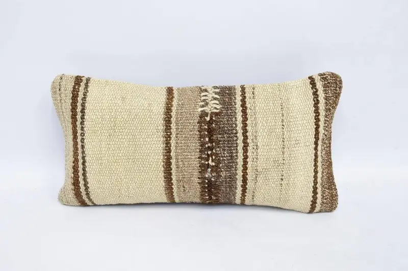 Türkisches gestreiftes braunes Kissen, dekoratives marokkanisches Gästezimmer-Kissen, 40,6 x 20,3 cm, Euro-Kissenbezug - 1