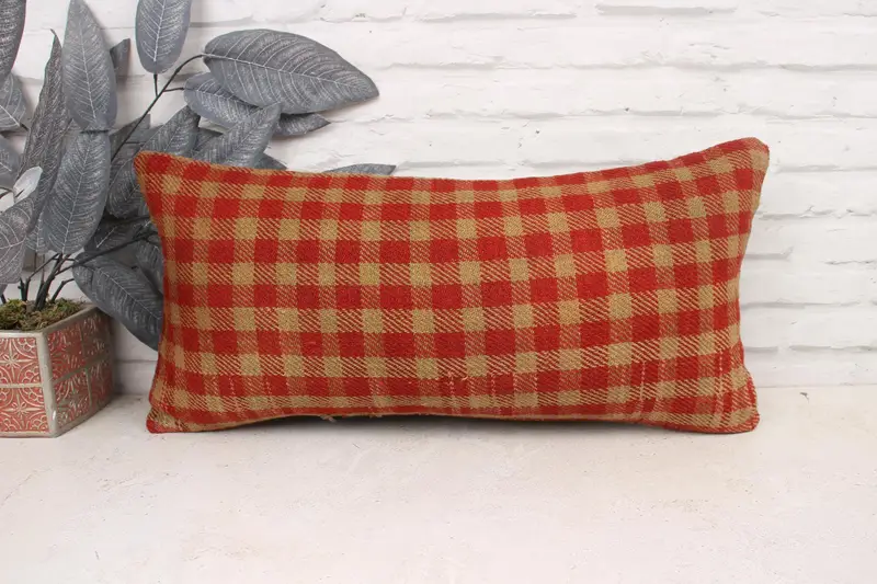 12x24 Red Pillow Cover, Vintage Pillow, Cushion, Bench Pillow Sham, Patio Pillow, Aztec Pillow, Pillow for Sofa, Home Decor Pillow, Couch Cushion - 1