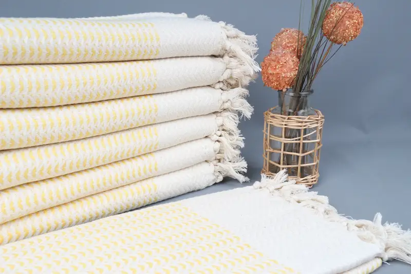 Personalized Beach Towel Organic Cotton Yellow Diamond, 77x40 Inches