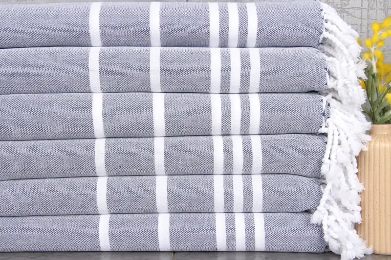 Beach Towel Navy Stripes Organic Cotton 40x71 Inches