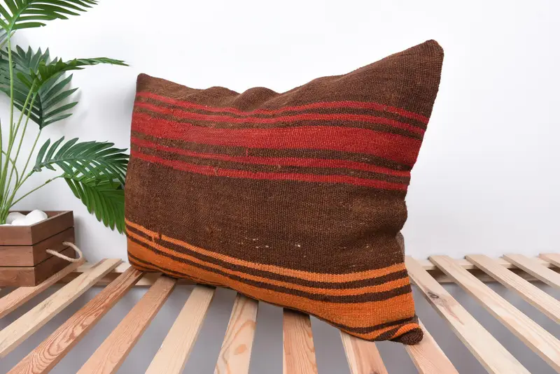 Cushion Cover, Turkish Bench Pillow Cover, 20x28 Brown Pillow Case, Antique Pillows, One Of A Kind Cushion, Throw Kilim Pillow, Turkish Pillow - 5