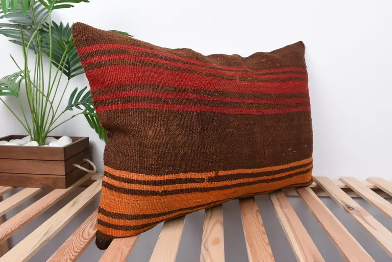 Cushion Cover, Turkish Bench Pillow Cover, 20x28 Brown Pillow Case, Antique Pillows, One Of A Kind Cushion, Throw Kilim Pillow, Turkish Pillow - 4