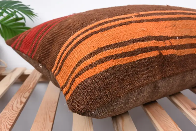 Cushion Cover, Turkish Bench Pillow Cover, 20x28 Brown Pillow Case, Antique Pillows, One Of A Kind Cushion, Throw Kilim Pillow, Turkish Pillow - 6
