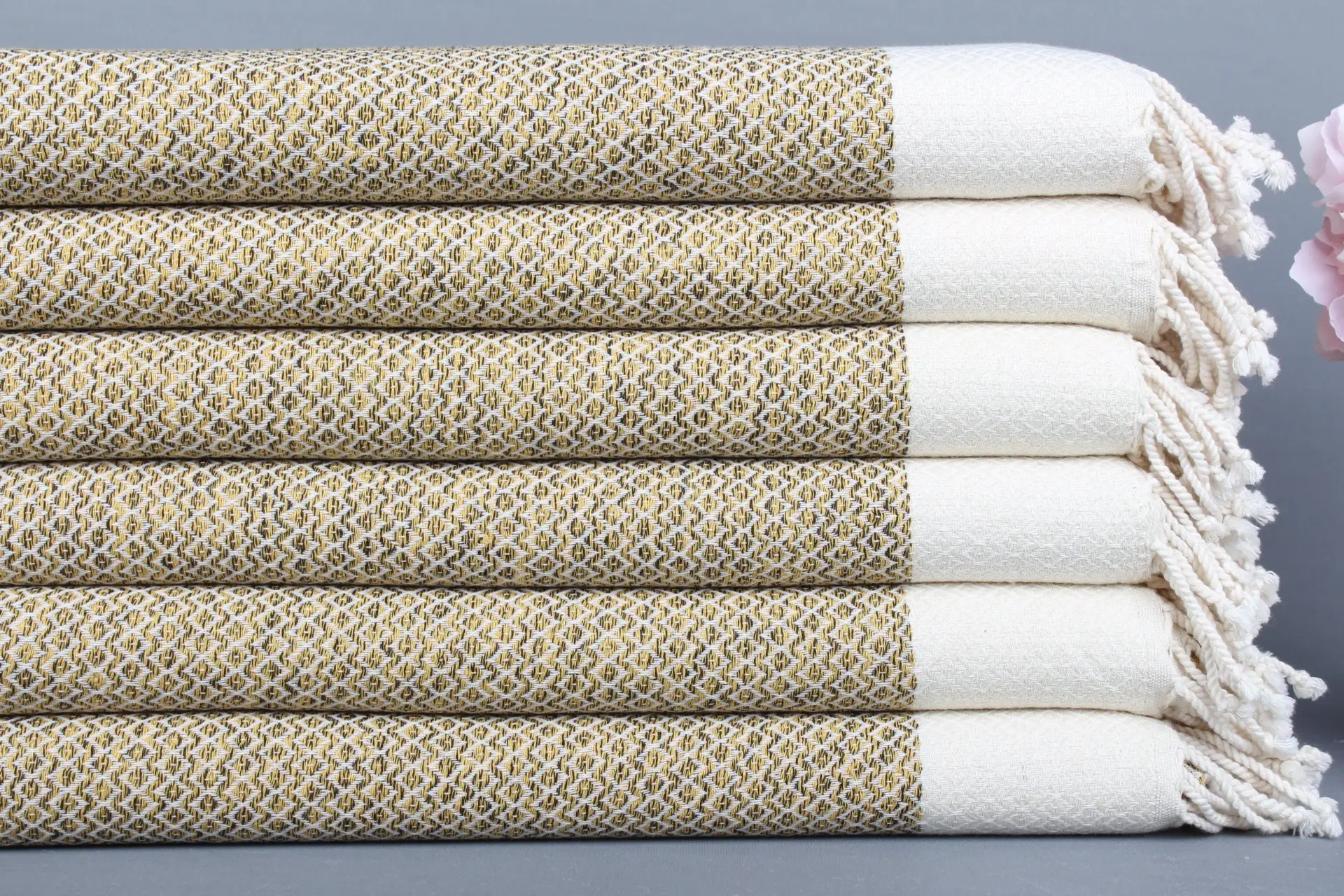 Personalized Turkish Towel Mustard, Diamond Peshtemal, 36x75 Inches - 1