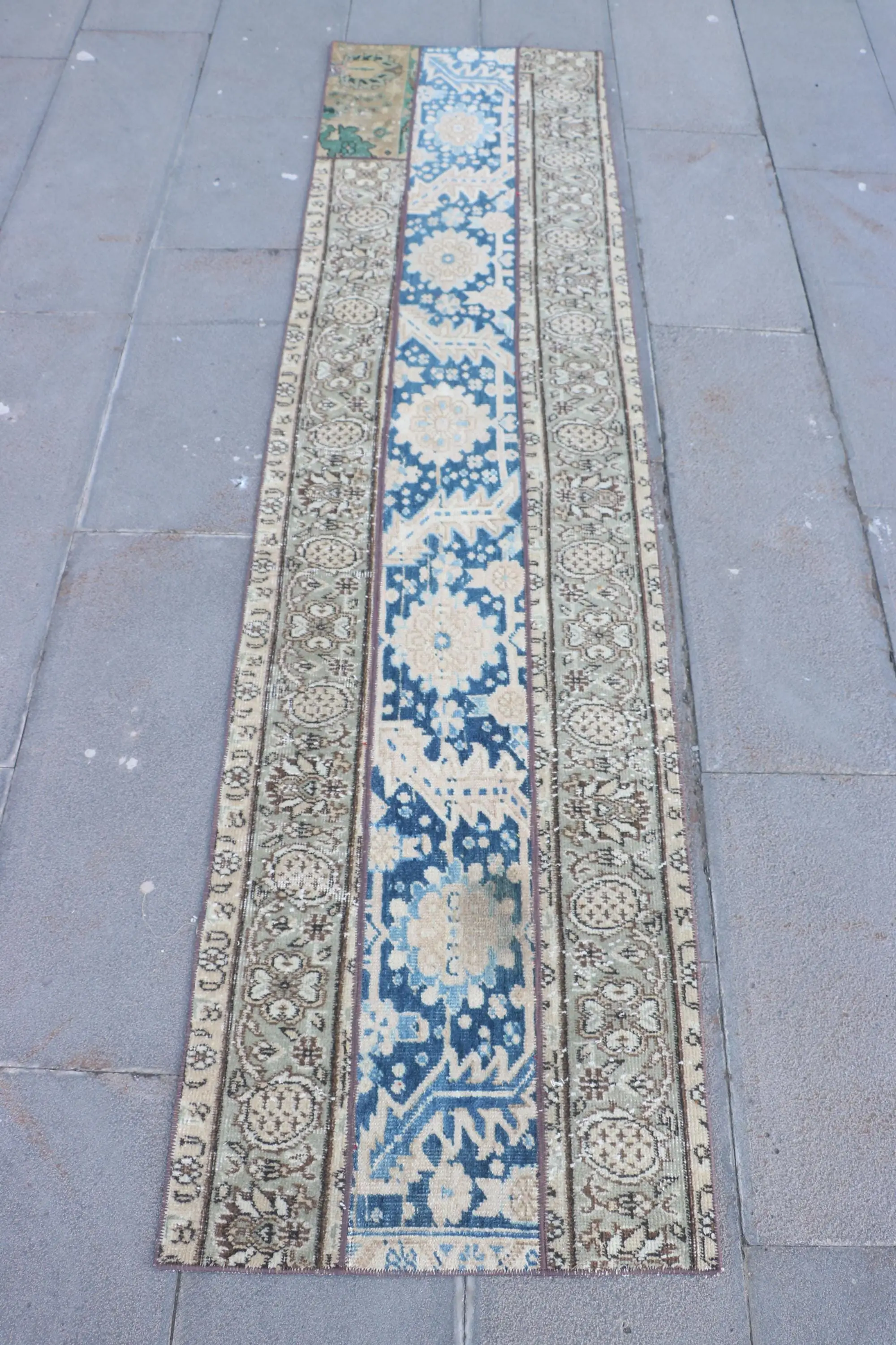 Turkish 2x7.9 ft Rug, Runner Vintage Rug, Blue Brown Animal Print Rug - 1