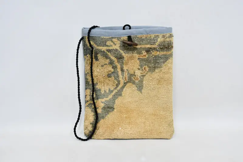 調節可能なストラップ付きアールデコ調キリムバッグ、ボヘミアンウールクロスボディバッグ