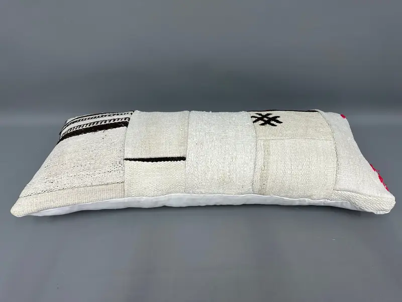 Handmade Kilim Cushion, Turkish Kilim Pillow, Vintage Kilim Throw Pillow, Cushion Cover, 16x36 Beige Cushion, Bright Pillow Sham, Floor Pillow Sham - 7
