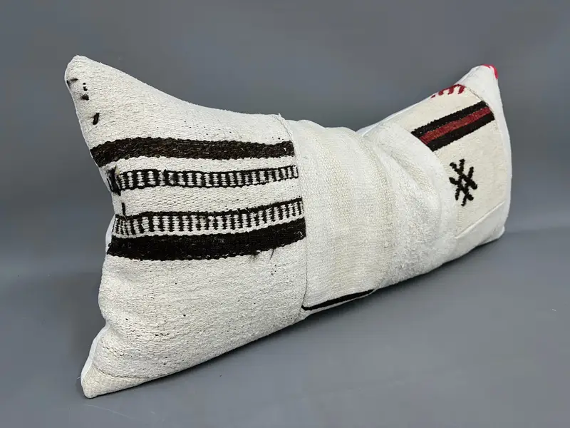 Handmade Kilim Cushion, Turkish Kilim Pillow, Vintage Kilim Throw Pillow, Cushion Cover, 16x36 Beige Cushion, Bright Pillow Sham, Floor Pillow Sham - 2