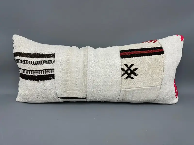 Handmade Kilim Cushion, Turkish Kilim Pillow, Vintage Kilim Throw Pillow, Cushion Cover, 16x36 Beige Cushion, Bright Pillow Sham, Floor Pillow Sham - 4