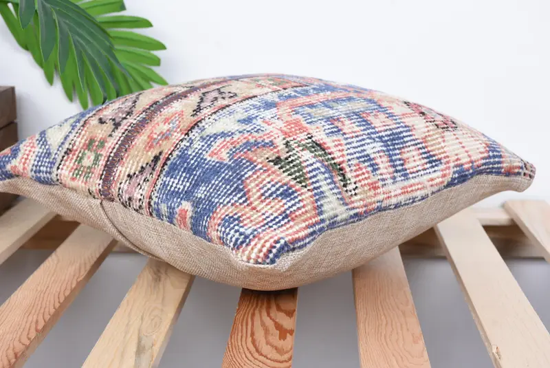 14x14 Blue Cushion Case, Vintage Kilim Pillow, Pillow Sham, Pastel Pillow Case, Turkish Kilim Pillow, Vintage Pillow, Wholesale Cushion Cover - 6