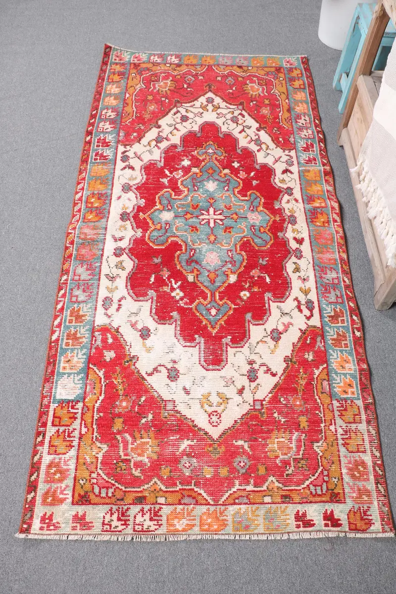 Alfombra Roja y Beige 9x1,8m Floral y Geométrica