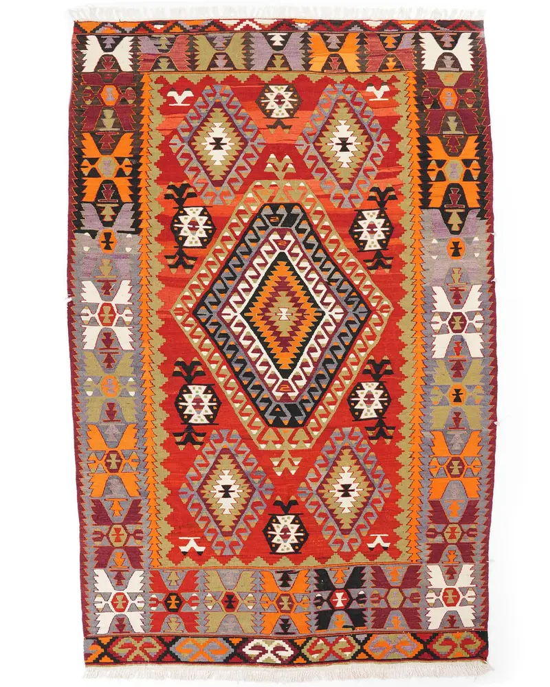 レッドラグ、5.9x9.7フィートの鮮やかな装飾